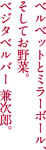 ベルベットとミラーボール、そしてお野菜。ベジタベルバー 兼次郎。