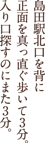 島田駅北口を背に正面を真っ直ぐ歩いて3分。入り口探すのにまた3分。